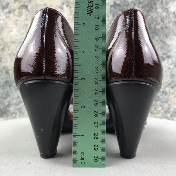 Sofft Women's Size 10M Brown Patent Leather Open Toe Ankle Strap Sandals Heels - Picture 8 of 15